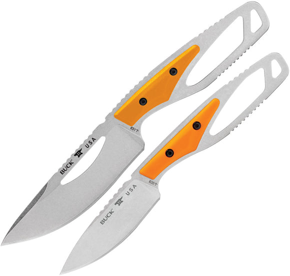 Buck Paklite Field Kit Orange GFN 420HC Stainless Steel Fixed Blade Knife Set 631ORSVP