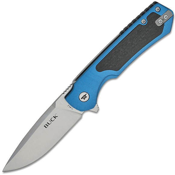 Buck Stinger Framelock Blue Aluminum & Carbon Fiber Folding D2 Steel Pocket Knife 714BLS