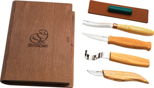 BEAVERCRAFT Spoon & Kuksa Wood Fixed Blade Carving Knife Set w/ Wooden Case RS43BOOK