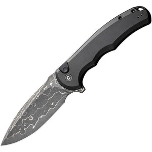 Civivi Praxis Button Lock Black Aluminum Folding Damascus Pocket Knife 18026EDS1