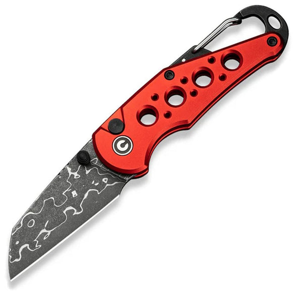 Civivi Pragma Button Lock Red Aluminum Folding Damascus Pocket Knife 23062BDS1