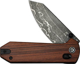 Civivi Yonder Crossbar Lock Guibourtia Wood Folding Damascus Pocket Knife 23073BDS1