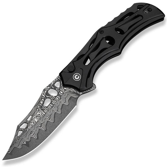 Civivi Biophase Button Lock Black Aluminum Folding Damascus Pocket Knife 23083DS1