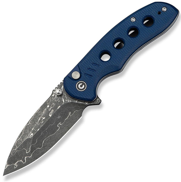 Civivi Triptych Button Lock Blue Micarta Folding Damascus Pocket Knife 23085BDS1