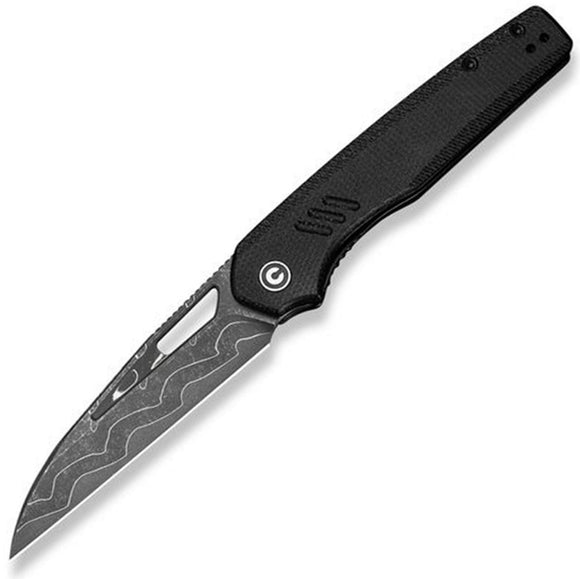 Civivi Guile Linerlock Black Micarta Folding Damascus Wharncliffe Pocket Knife 24062BDS1