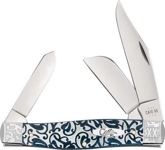 Case Cutlery Large Stockman Ivy Mediterranean Blue Bone Folding Stainless Pocket Knife 10751