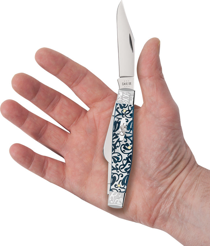 W.R. Case & Sons Stockman Jigged Mediterranean Blue Bone Knife