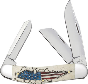 Case Cutlery Sowbelly US Flag Natural Bone Folding Stainless Pocket Knife 10767