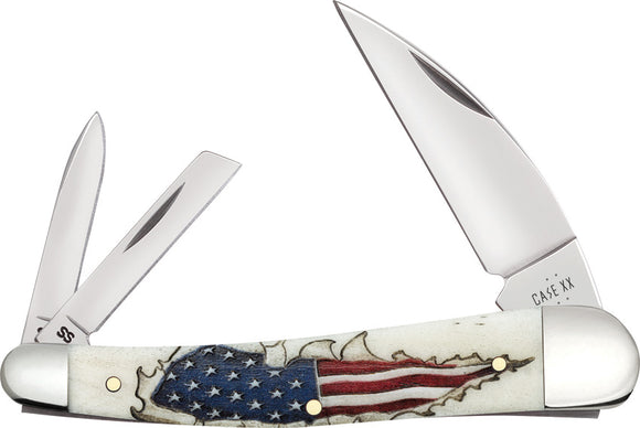 Case Cutlery Seahorse Whittler US Flag Natural Bone Folding Stainless Pocket Knife 10844