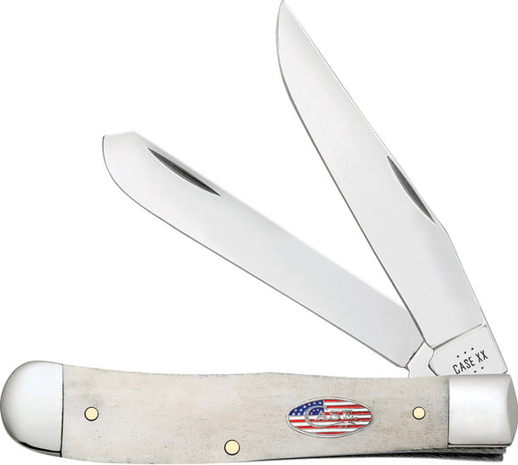 Case Cutlery Trapper Stars & Stripes Natural Bone Folding Carbon Steel Pocket Knife 14090