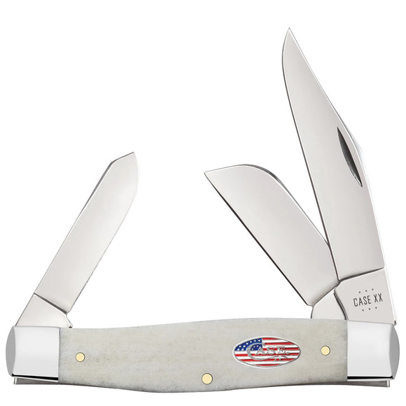 Case Cutlery Large Stockman Stars & Stripes Natural Bone Folding Carbon Steel Knife 14093