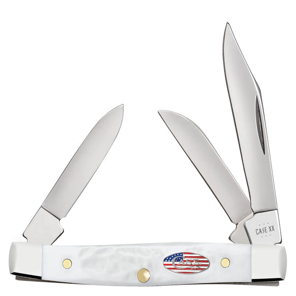 Case Cutlery Small Stockman Stars & Stripes White Jigged Folding Stainless Knife 14106