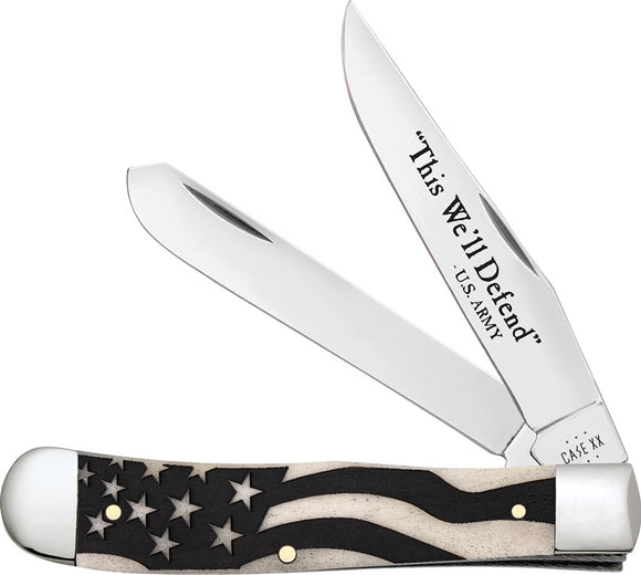 Case Cutlery U.S. Army Flag Trapper Smooth Natural Bone Folding Stainless Pocket Knife 15053