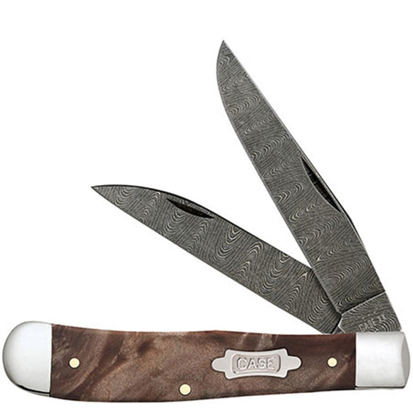 Case Cutlery Trapper Maple Burl Wood Folding Damascus Pocket Knife 15090