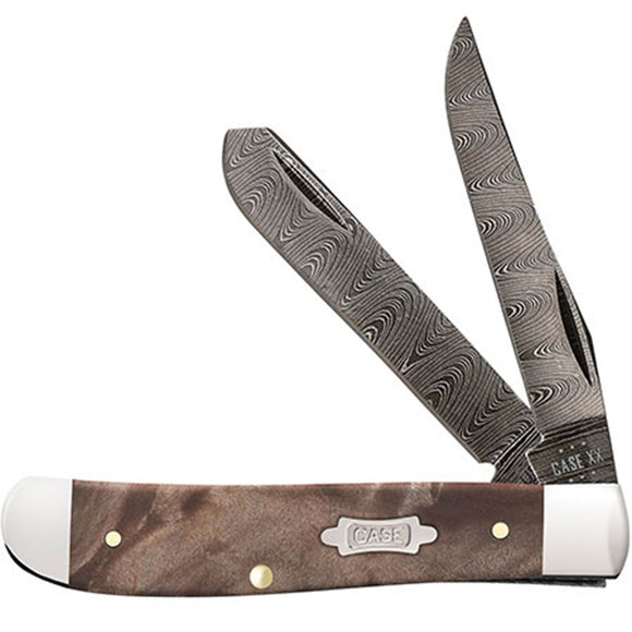 Case Cutlery Mini Trapper Maple Burl Wood Folding Damascus Pocket Knife 15091