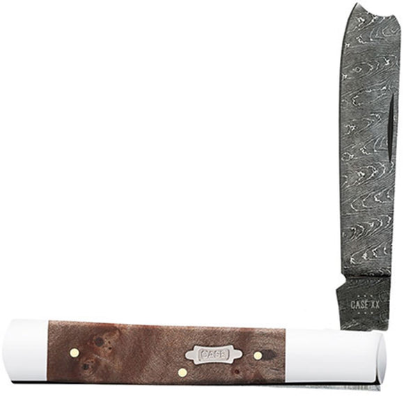 Case Cutlery Razor Maple Burl Wood Folding Damascus Pocket Knife 15092