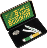 Case Cutlery John Deere Trapper Green & Yellow Folding Pocket Knife & Medallion Gift Set 15787