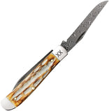 Case Cutlery Mini Trapper Burnt Deep Canyon Bone Folding Damascus Pocket Knife 27233