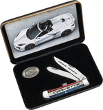 Case Cutlery Chevrolet Corvette 70th Trapper Bone Folding Knife & Medallion Gift Set 33715