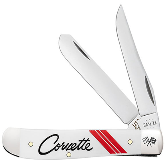 Case Cutlery Chevrolet Corvette Mini Trapper White Folding Stainless Pocket Knife 33716