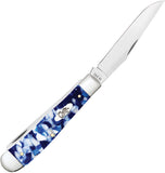 Case Cutlery Trapper Blue Crackle Kirinite Folding Stainless Pocket Knife 50720