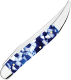 Case Cutlery Medium Texas Toothpick Blue Crackle Kirinite Folding Stainless Pocket Knife 50724