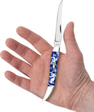 Case Cutlery Medium Texas Toothpick Blue Crackle Kirinite Folding Stainless Pocket Knife 50724