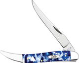 Case Cutlery Medium Texas Toothpick Blue Crackle Kirinite Folding Stainless Pocket Knife 50724