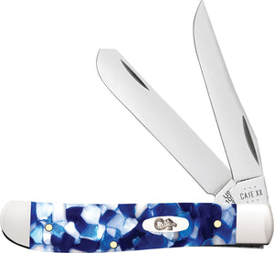 Case Cutlery Mini Trapper Blue Crackle Kirinite Folding Stainless Pocket Knife 50725