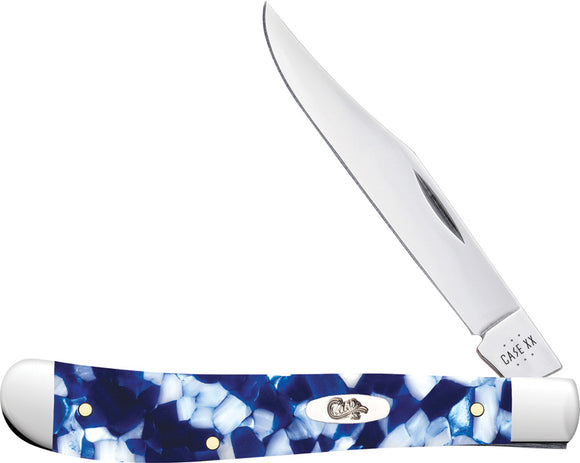 Case Cutlery Slimline Trapper Blue Crackle Kirinite Folding Stainless Pocket Knife 50726