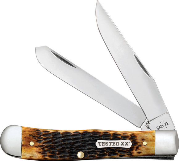 Case Cutlery Trapper Burnt Amber Jigged Bone Folding Carbon Steel Pocket Knife 51390