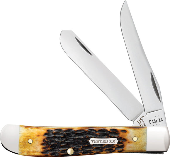 Case Cutlery Mini Trapper Burnt Amber Jigged Bone Folding Carbon Steel Pocket Knife 51391