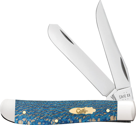 Case Cutlery Mini Trapper Blue Sycamore Wood Folding Stainless Pocket Knife 63731