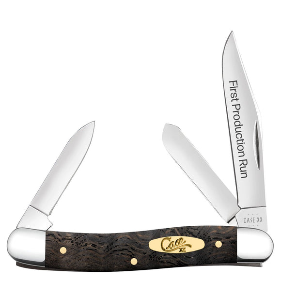 Case Cutlery First Production Medium Stockman Black Curly Oak Wood Folding Knife 94001