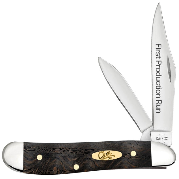 Case Cutlery First Production Peanut Black Curly Oak Wood Folding Knife 94005