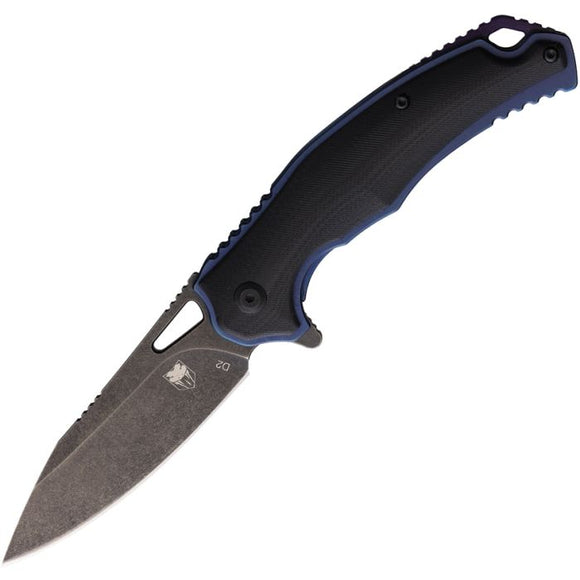 Cobratec Knives Axle Linerlock Black & Blue G10 & Stainless Folding D2 Steel Knife TAXLBLGF