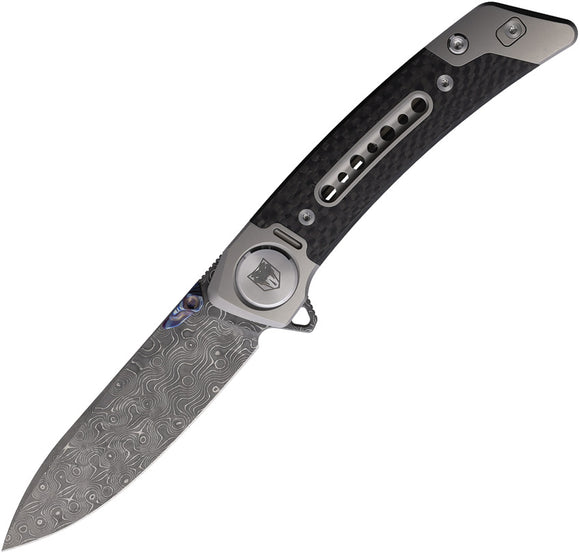 Cobratec Knives Emperor Framelock Carbon Fiber Folding Damascus Knife EMPDMDNS