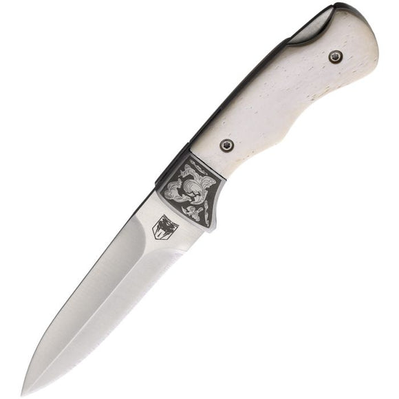Cobratec Knives White Bone Folding 440C Stainless Push Dagger Knife w/ Sheath TFWPD