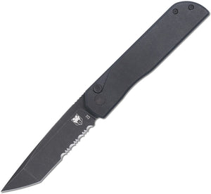 Cobratec Knives Prowler Button Lock Black G10 Folding Serrated D2 Steel Tanto Knife PLRBKBTS