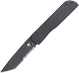 Cobratec Knives Prowler Button Lock Black G10 Folding Serrated D2 Steel Tanto Knife PLRBKBTS