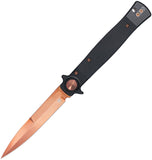 Cobratec Knives Stiletto Button Lock Black G10 Folding Rose VG-10 Pocket Knife STBLBKRG