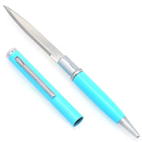 Cobratec Knives Light Blue Aluminum Ink Writing Pen w/ Fixed Blade Knife TTBPK