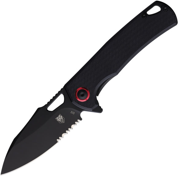 Cobratec Knives Wolverine Linerlock Black G10 Folding Serrated D2 Steel Pocket Knife WLVRNSBK