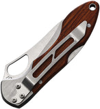 CIMO Gecko 7 Backlock Brown Wood Folding Stainless Clip Point Pocket Knife GE7MAD