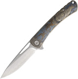 CH Knives Vexor Framelock Gray Titanium Folding Damascus & Elmax Pocket Knife VEXOR