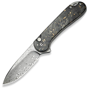 Civivi Elementum II Button Lock Shredded Gold Carbon Fiber Folding Damascus Pocket Knife 18062P10