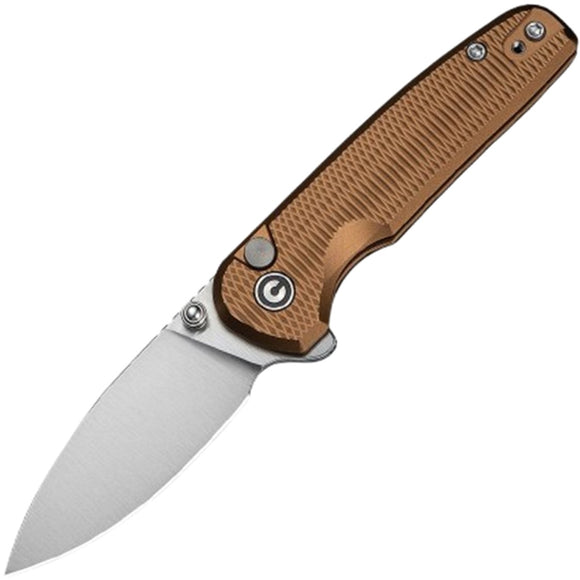 Civivi Mini Shakan Button Lock Brown Aluminum Folding Nitro-V Pocket Knife 20052F3