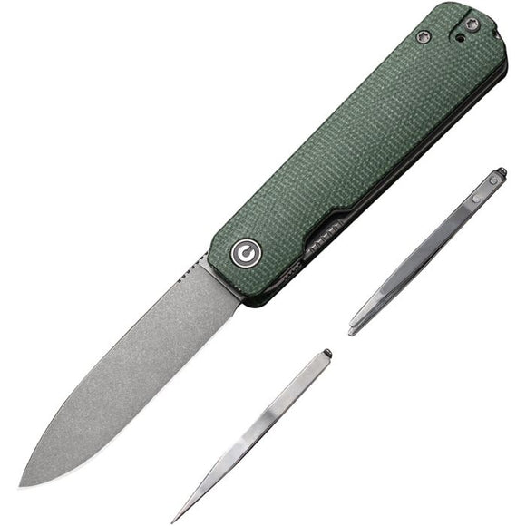 Civivi Sendy Linerlock Green Micarta Folding Nitro-V Drop Pt Pocket Knife 21004A1