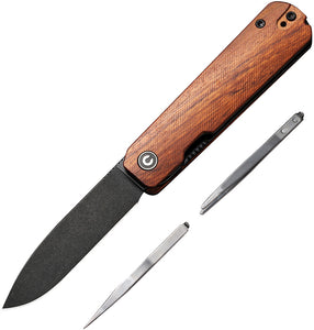 Civivi Sendy Linerlock Guibourtia Wood Folding Nitro-V Drop Pt Knife 21004A2