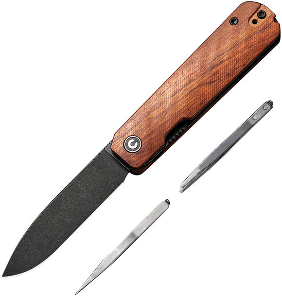 Civivi Sendy Linerlock Guibourtia Wood Folding Nitro-V Drop Pt Knife 21004A2